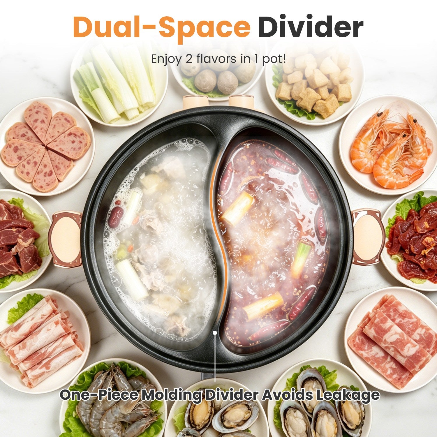 6L 1.59Gal Pot électrique avec diviseur et couvercle en acier inoxydable 2000W avec 2 réglages de chaleur en