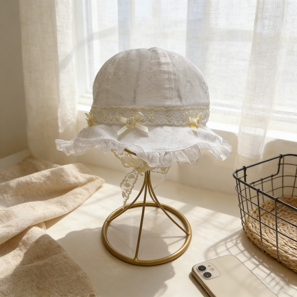 Chapeau de protection en dentelle de couleur unie de couleur pour enfants avec lumière et délice