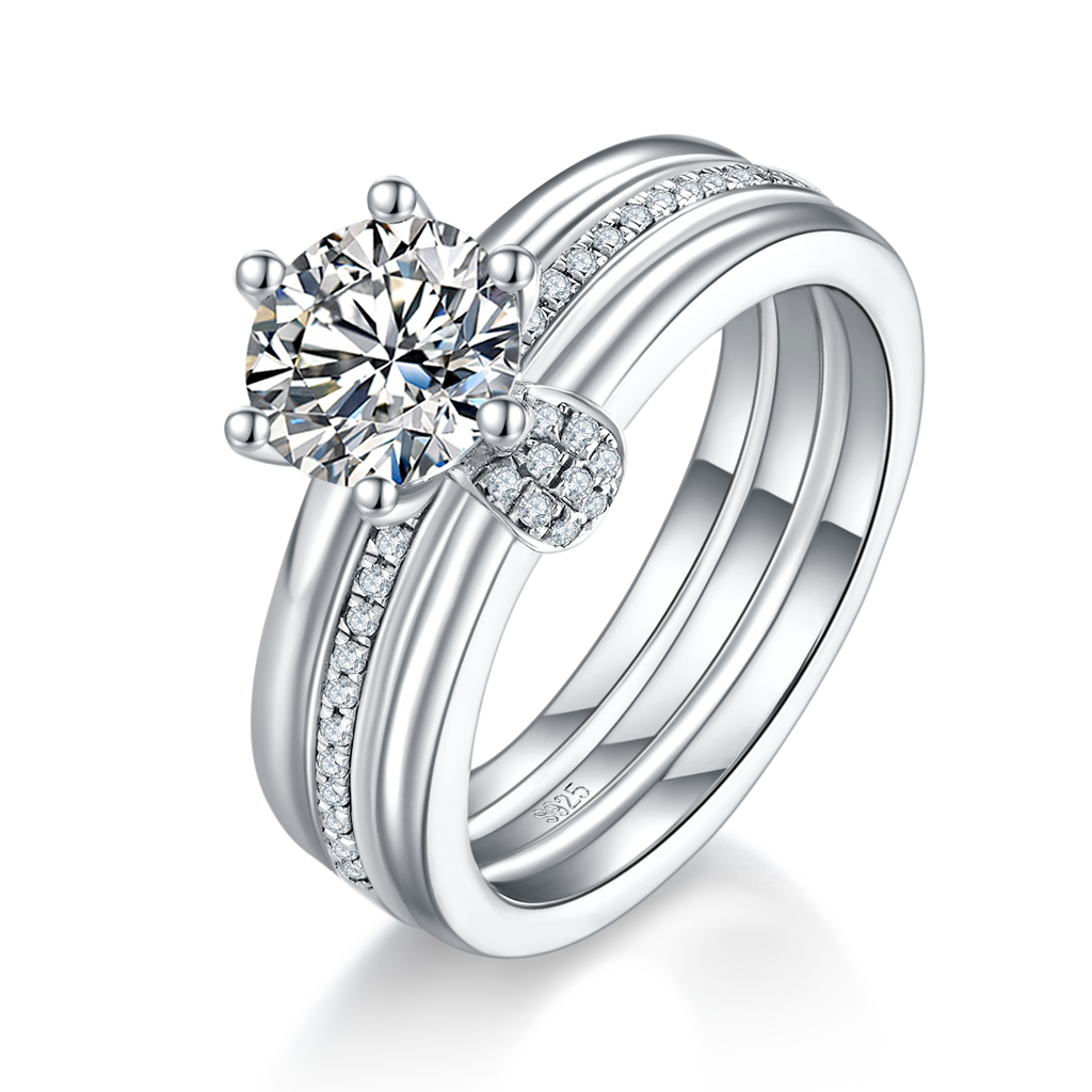 S925 Argent Sterling 1ct D Couleur VVS1 Anneau en Moissanite Set 6,5mm Pierre Platine plaqué GRA
