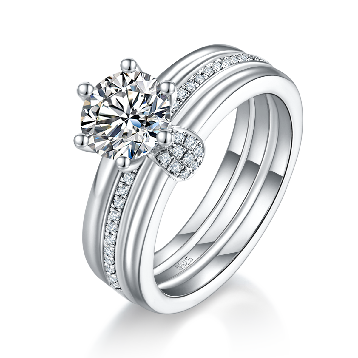 S925 Argent Sterling 1ct D Couleur VVS1 Anneau en Moissanite Set 6,5mm Pierre Platine plaqué GRA