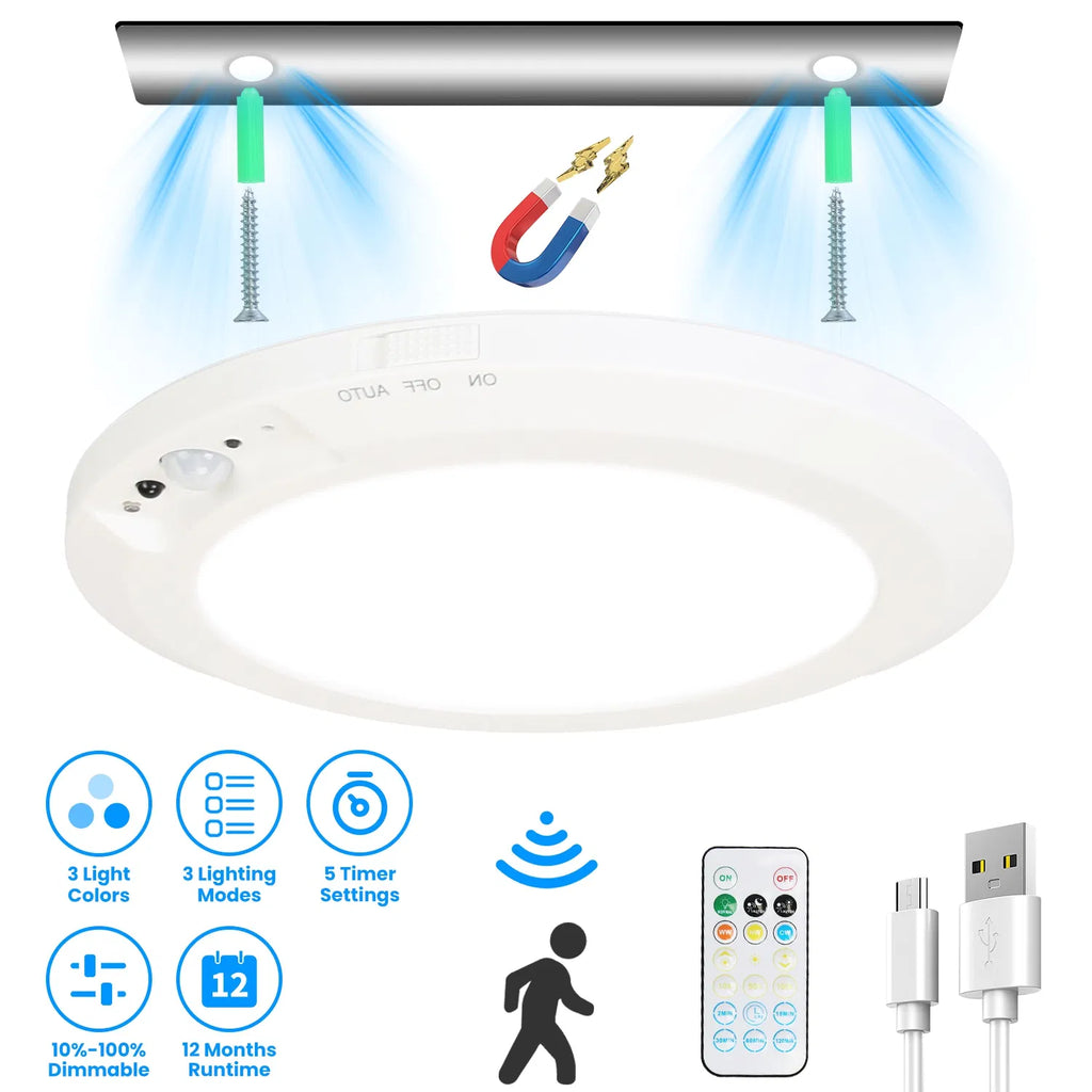 Lumière de plafond rechargeable USB magnétique avec capteur de mouvement PIR