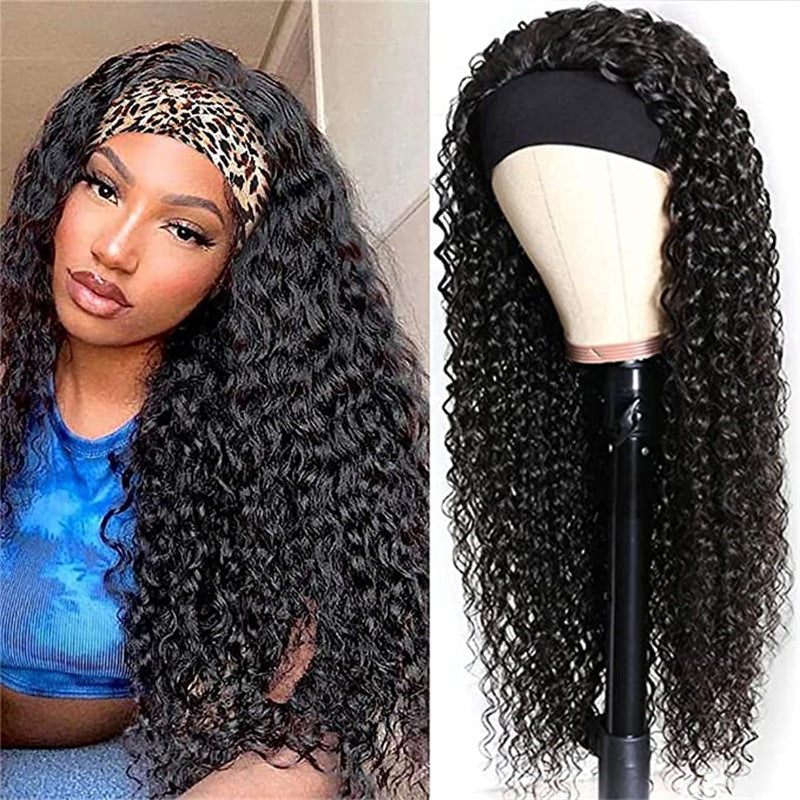 Couvercle noir de cheveux en fibre synthétique moyenne bouclée