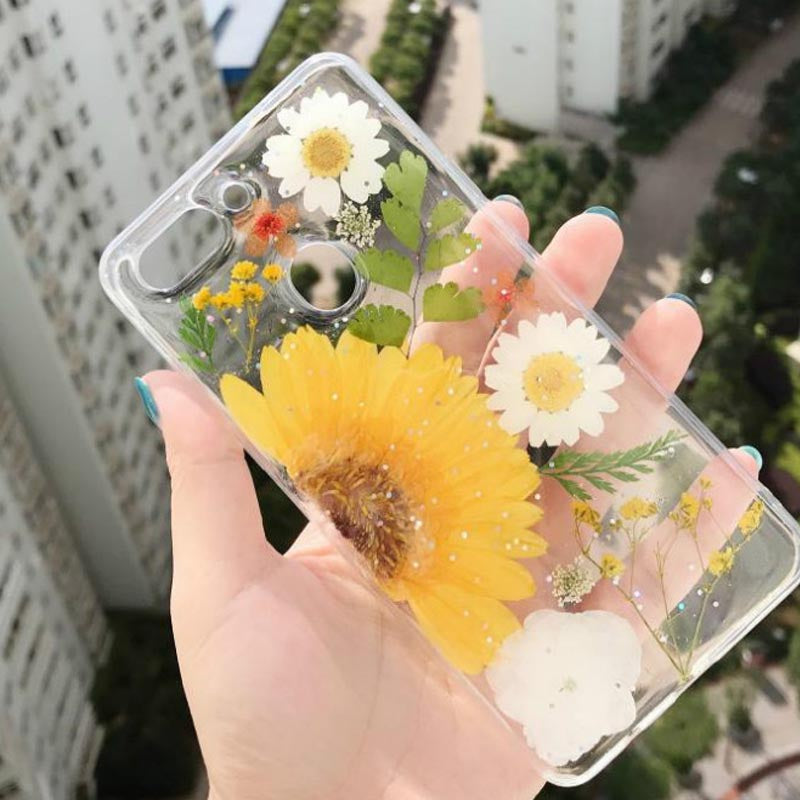 Anti-Drop Soft Sunflower Real Flower Phone Case
