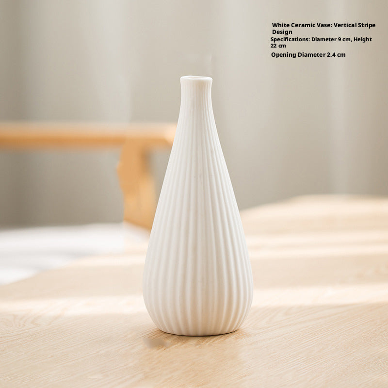 Fleur séchée céramique décoration-blanc bande verticale motif-1 pièce-boîte
