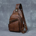 Corps transversal en cuir véritable retro à la main de poitrine homme grande capacité sac de messager