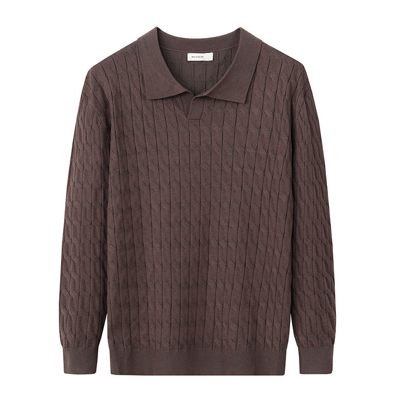 Chandail en tricot d'automne Hommes T-shirt en tricot de câble col V manches longues