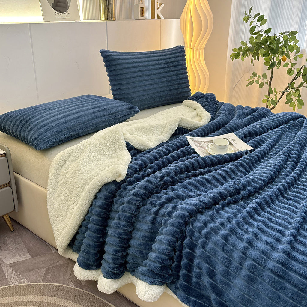 Couverture à double couche en lambswool rayé