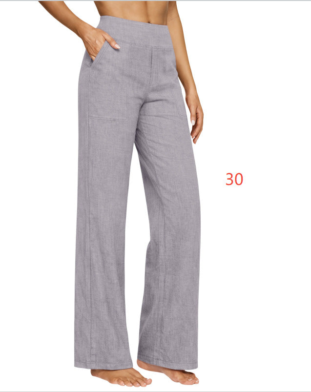 Pantalons de coton et de lin pour le début du printemps - Pantalons longs occasionnels pour femmes