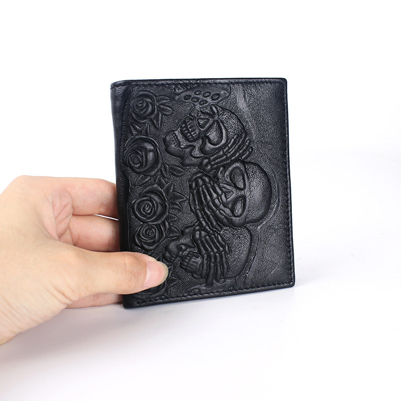 Crâne rose portefeuille en cuir horizontale et verticale affaires courtes hommes affaires casual Wal