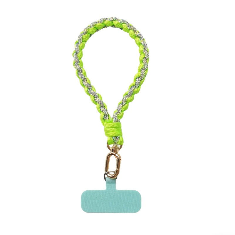 Étui téléphonique tressé bicolore à diamants complets Lanyard