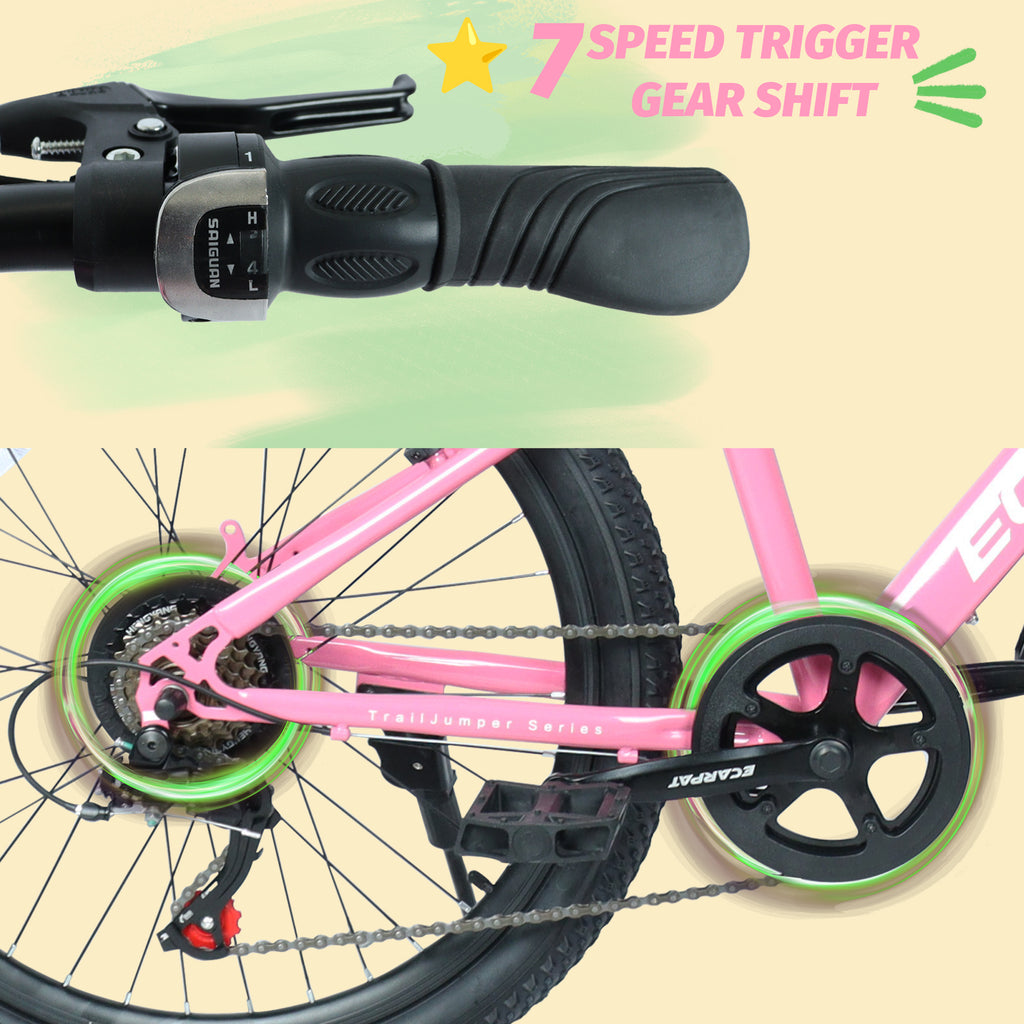 Vélo de montagne jeune 24 pouces avec 7 vitesses et suspension avant Cadre en acier durable
