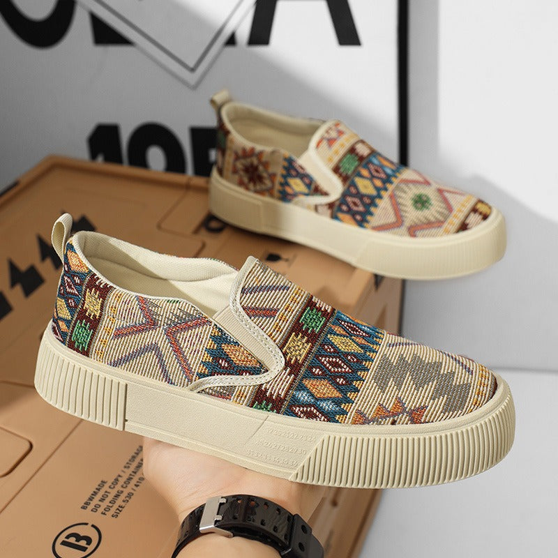 Bas-top chaussures tendance modèle Jacquard Plus-taille Chunky-soled Sneakers