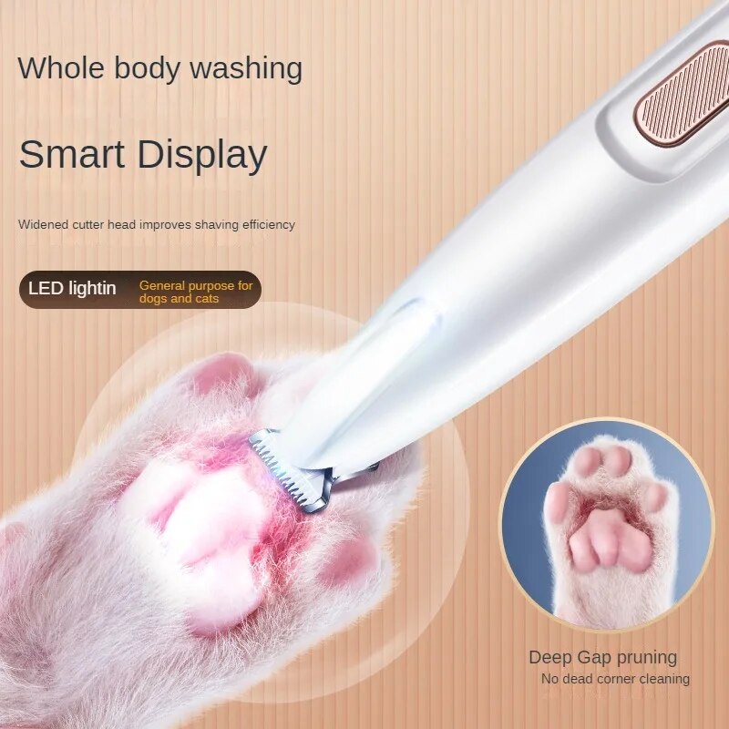 Paw Trimmer de chien avec lumière LED entièrement imperméable aux cheveux de chien avec affichage LED Clip de chien