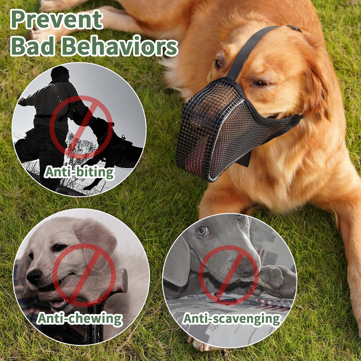 Muselière de Chien Mesh avec Panting Room pour grands chiens moyens Anti Scaveging Chewing Manger