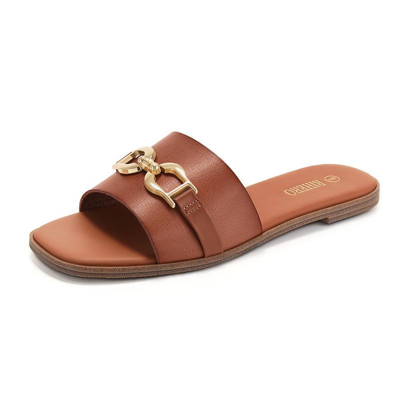 Sandales plates en cuir synthétique avec boucle métallique