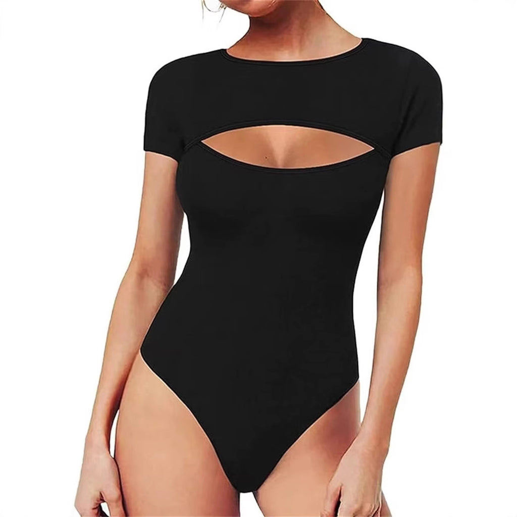 Sexy Crew-Neck Cutout avant Slim-Fit combinaison de saut à manches longues pour les femmes