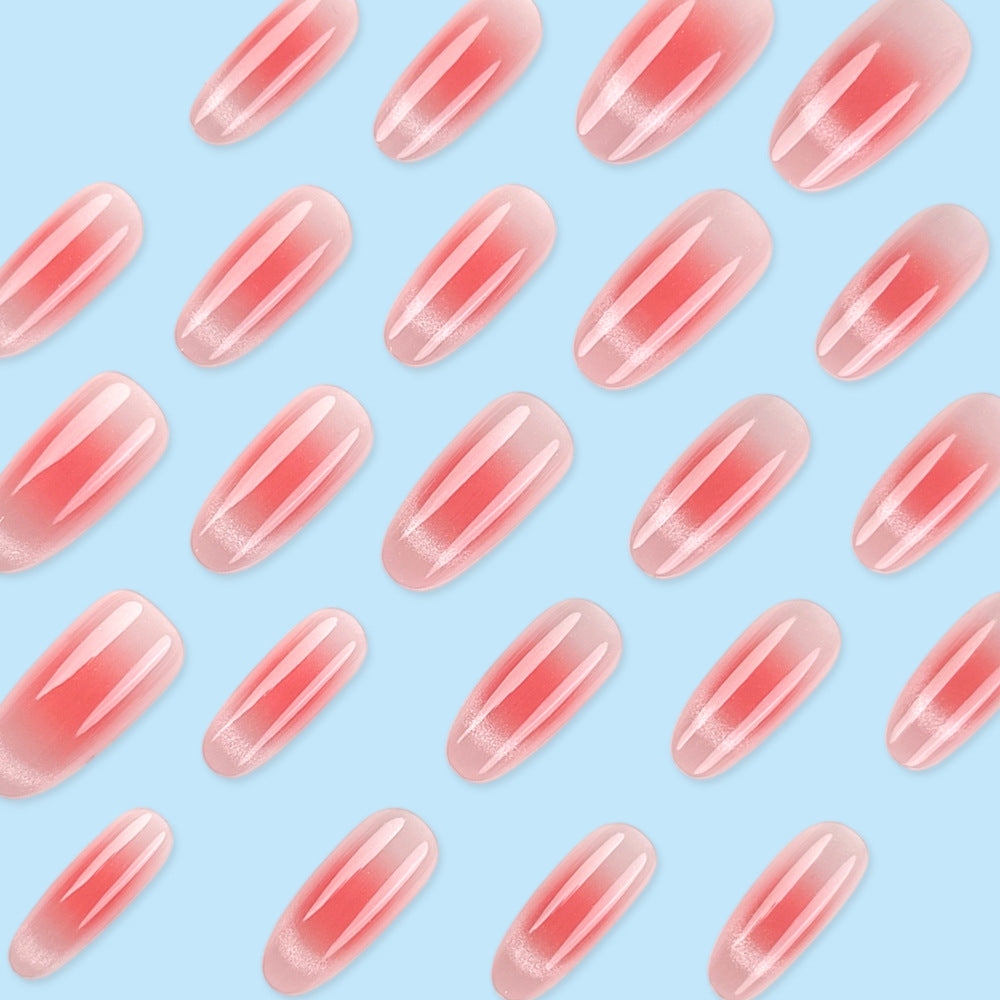 30 pièces d'ongles artificiels ovales courts avec mélange de couleur graduée rose et press-on Ac