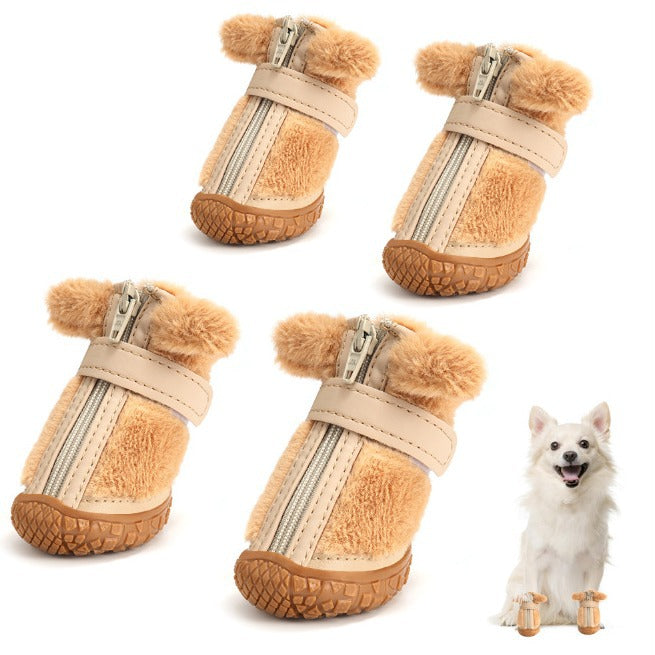Chaussures de chien d'hiver en peluche bottes de chien mignon oreille décoration protecteurs de pattes pour la marche en plein air