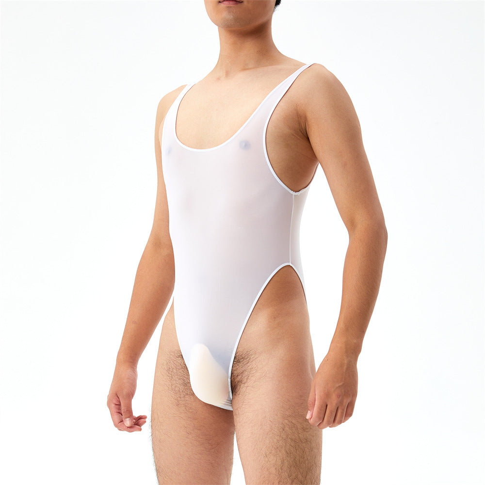 Hautement élastique Plus Taille Transparent Jumpsuit Hommes U Pouch Performance