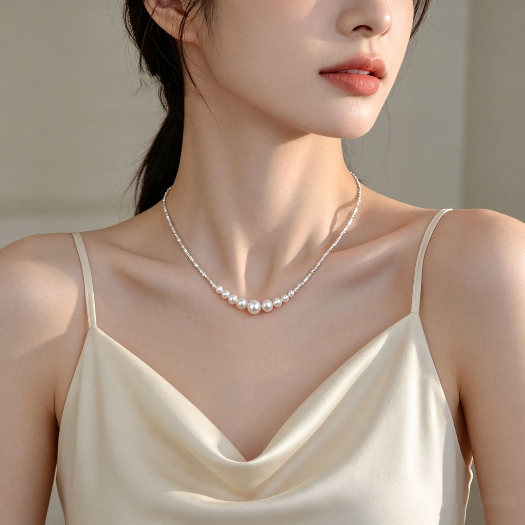 Collier Silver Pearl cassé est simple