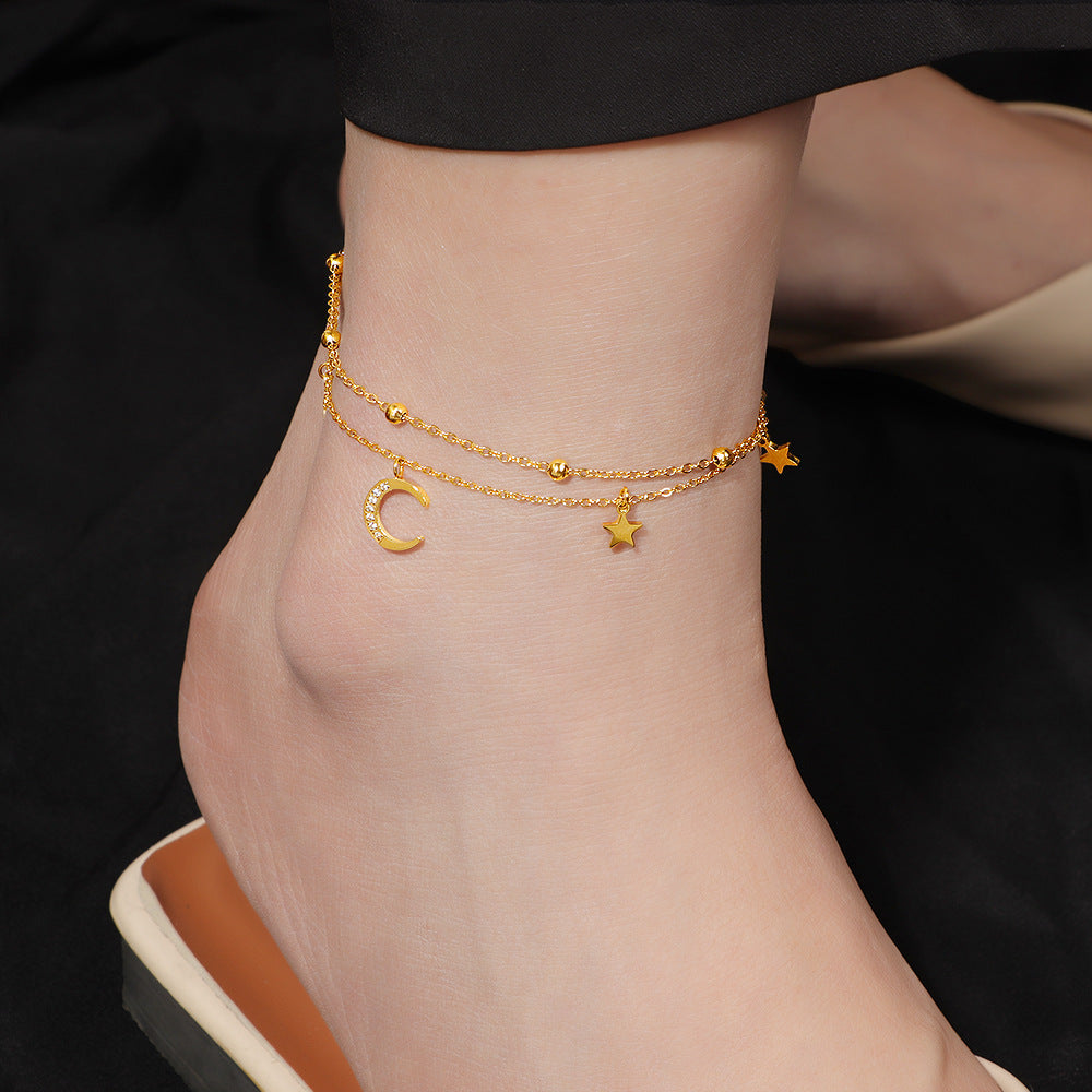 Anklet d'été double-layer étoile pour femmes dans l'acier de titane résistant au fade