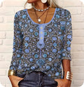 Col rond Floral imprimé Henley manches longues Top