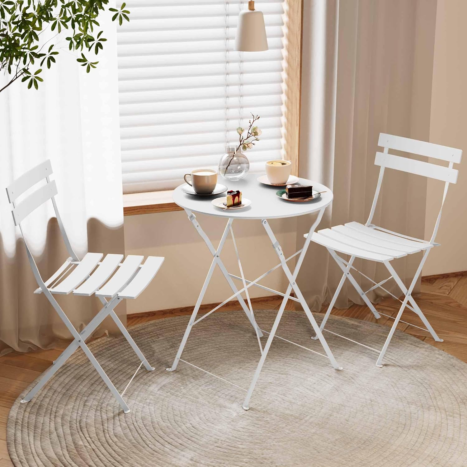 Intérieur Extérieur 3-Piece pliable Bistro Set pliant de meubles de patio extérieur 2 chaises A