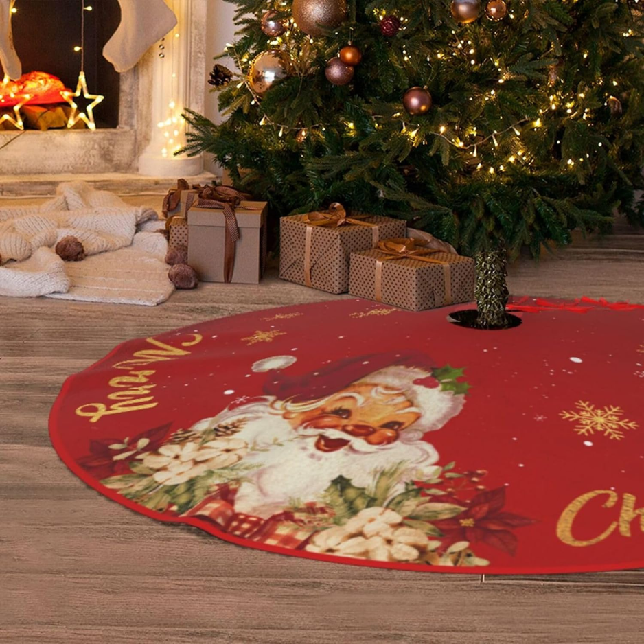 Décorations de Noël en Jupe d'arbre rouge et or - Tapis de Noël en Jupe d'arbre avec Santa C