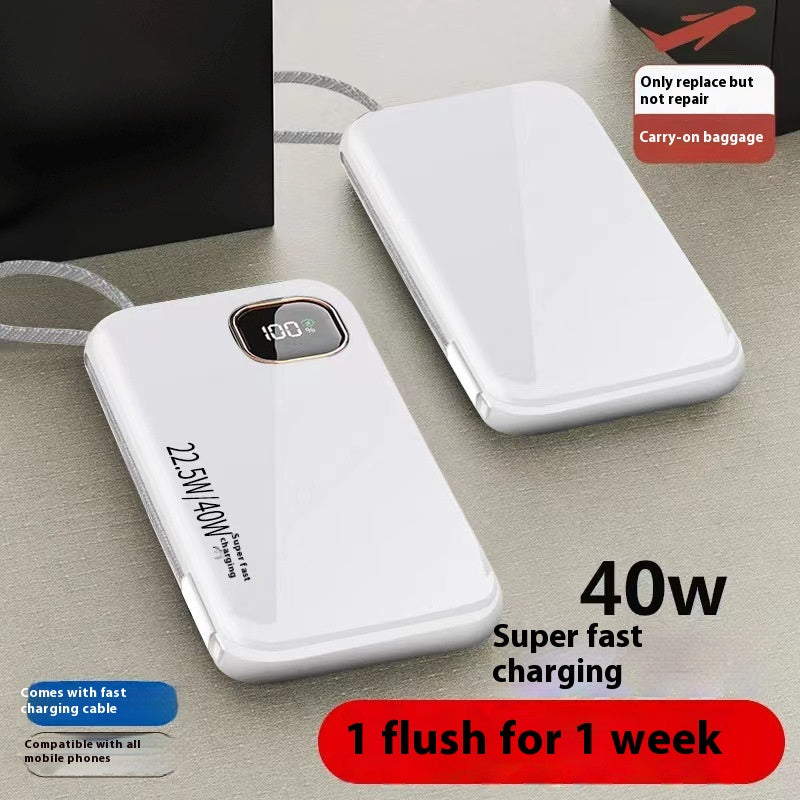 Portable high-capacity power bank for mobile phones with built-in cable
