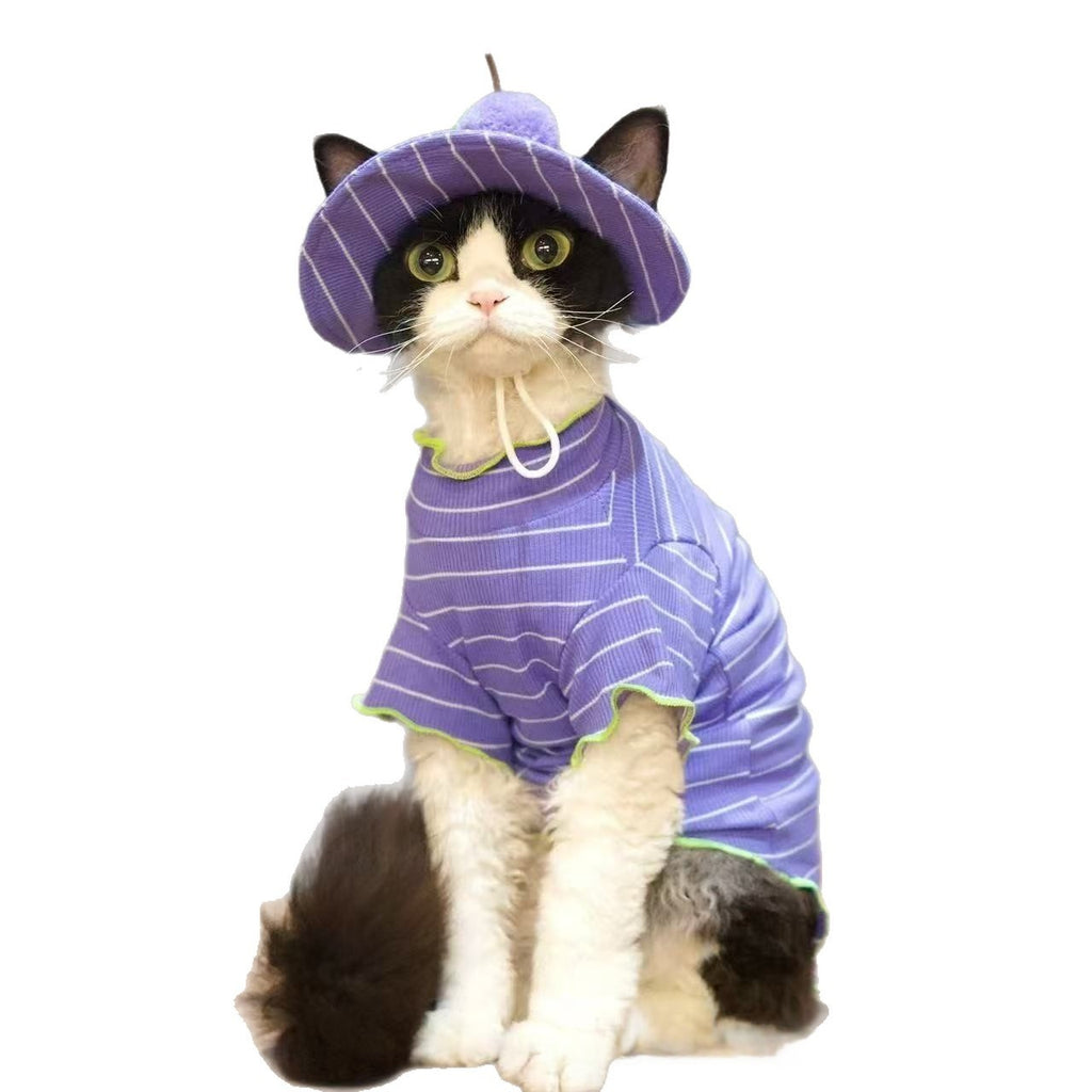 T-Shirt et chapeau de soleil 2 pièces pour chat rayé d'été