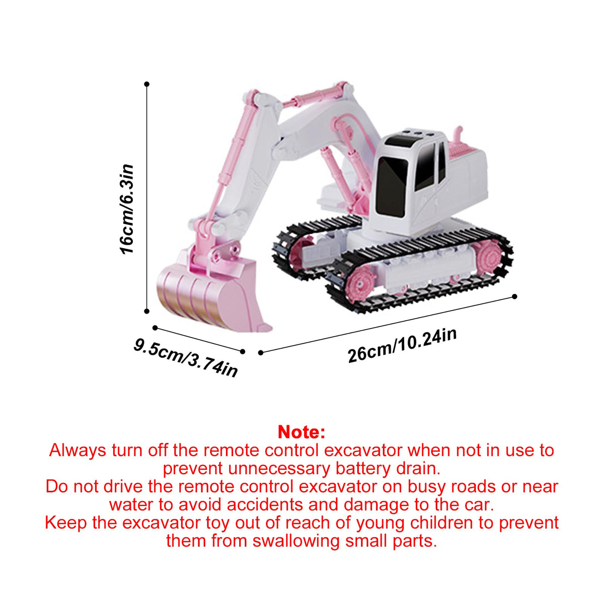 Pink Remote Control Excavator Toy Rechargeable Tracked Construction Vehicle with Lights and Sounds