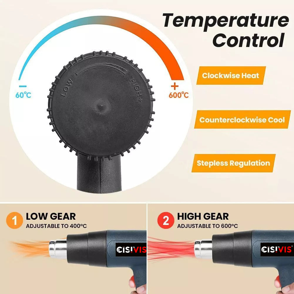 2KW Professional Air Gun Heat Gun Variable Temperature Control Paint Deleter