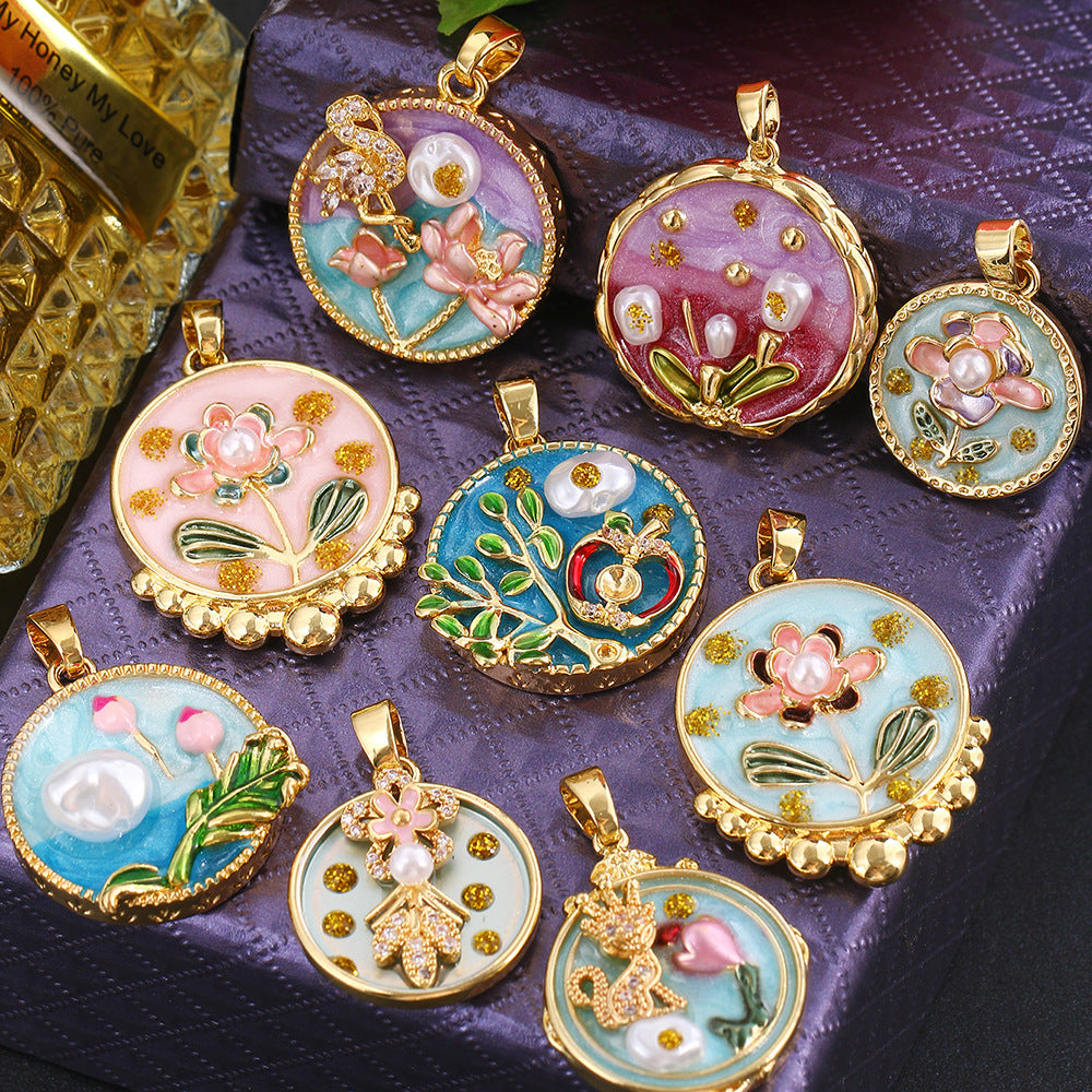 Pendentif de bricolage pour collier à clips universels avec peinture florale