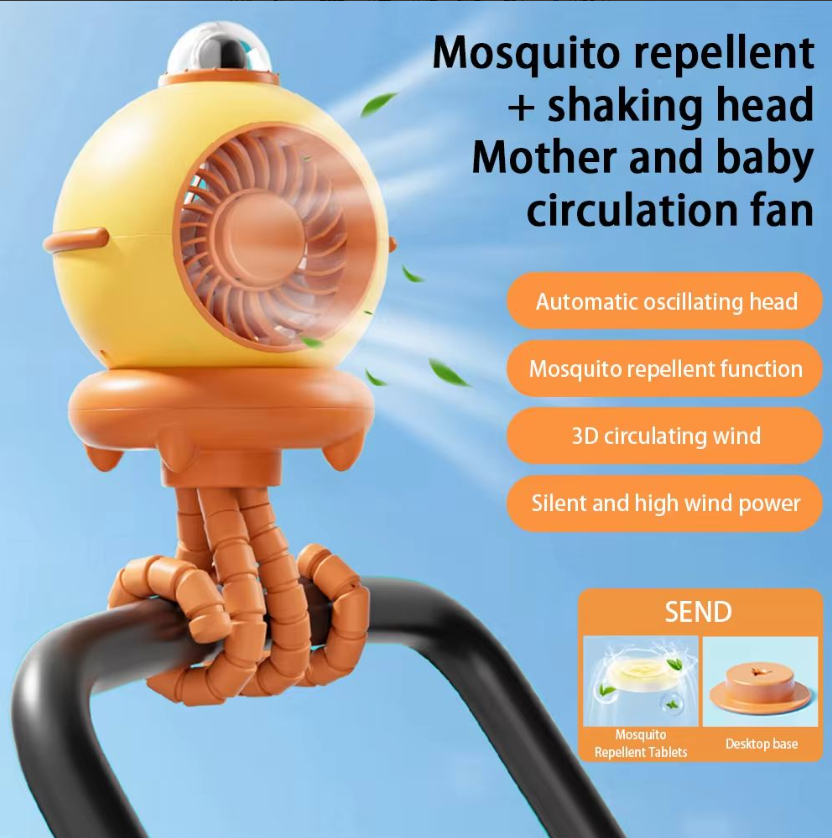 Eventail flexible jaune Octopus 4 Speed Rechargeable Mosquito Repulsant Ventilateur sans lame avec Sha