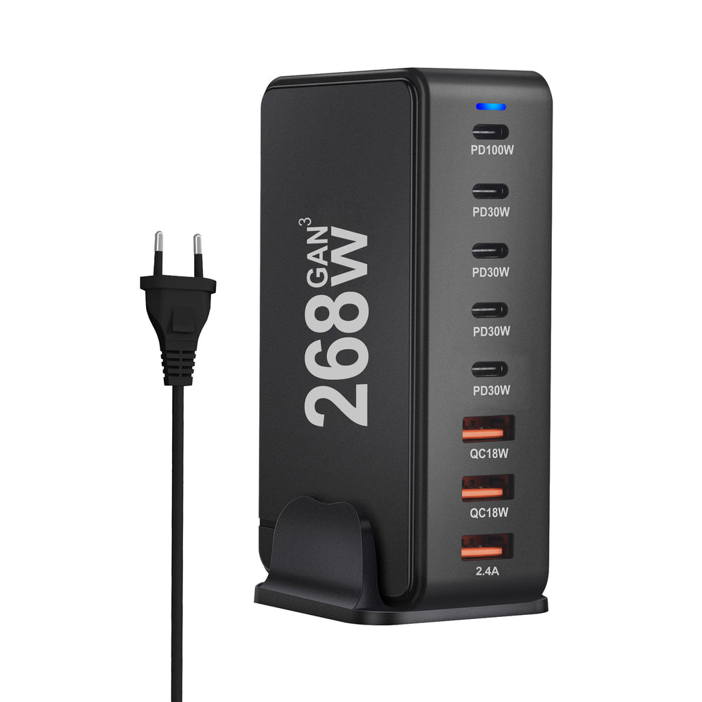 268W Gallium Nitride PD Chargeur de bureau multifonctionnel 5 C3A Adaptateur 8 ports