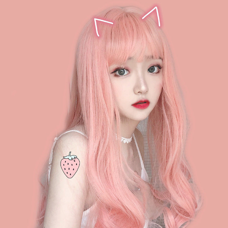 Cheveux bouclés longs rose clair