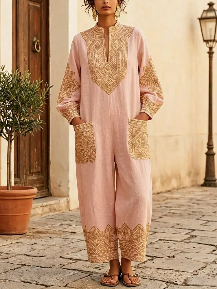 Robe de saut à manches longues en V-Neck imprimée pour femmes
