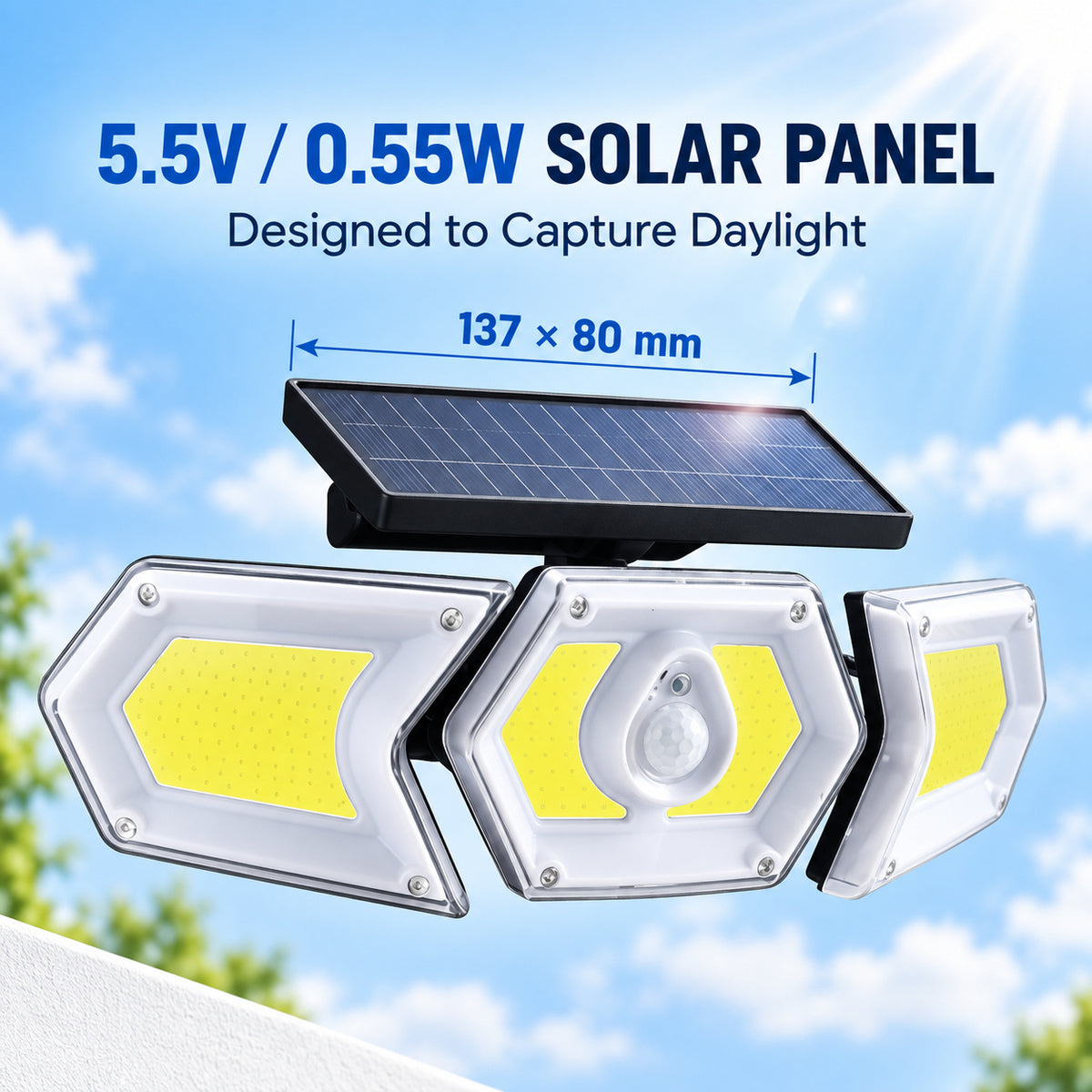 Capteur de mouvement rechargeable solaire COB LED lampe de travail 1200mAh pour auto W774B Batterie