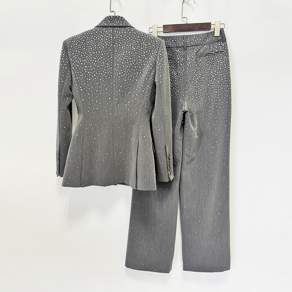 Pantalon à simple bouton en strass gradué tout-terrain et pantalon à long pied de taille haute