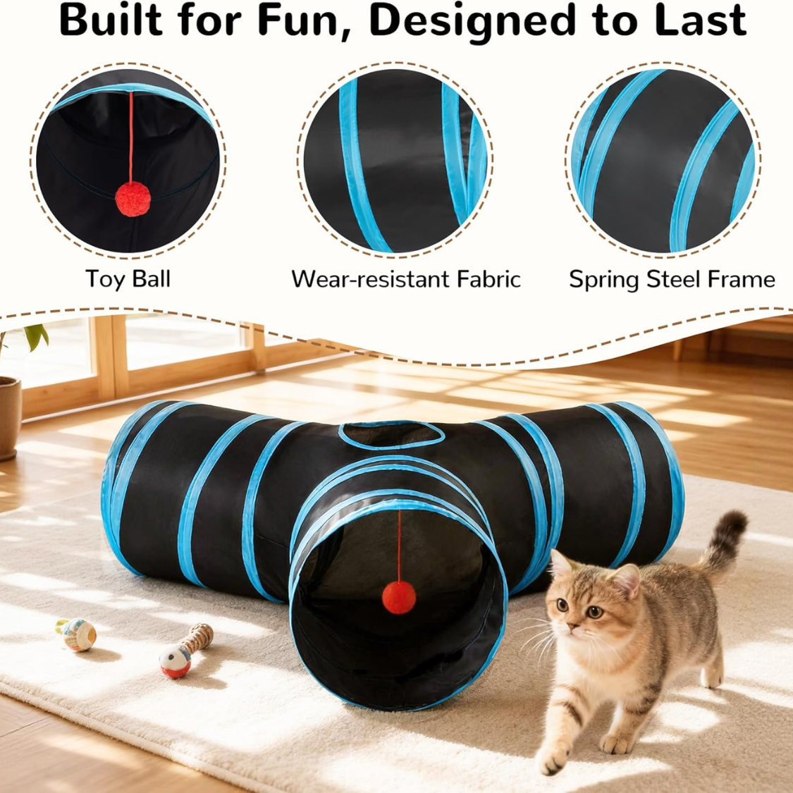 Jouets de tube de tunnel de chat animal de compagnie 3 voies collapsible