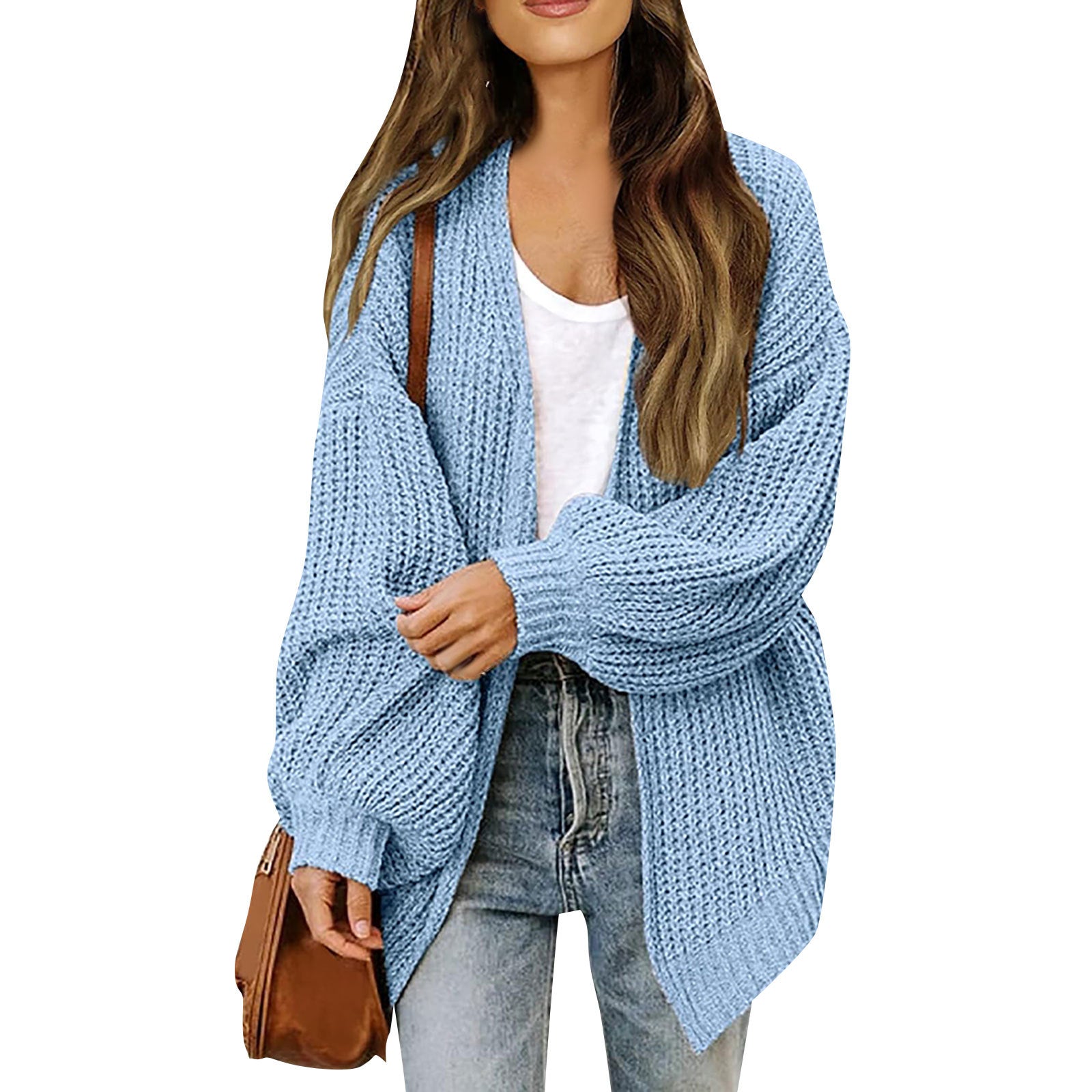 Lanterne à manches féminines Chunky-knit Cardigan Sweater Coat