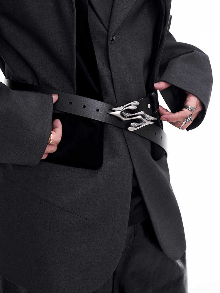 Ceinture en cuir deux couches en métal pour hommes