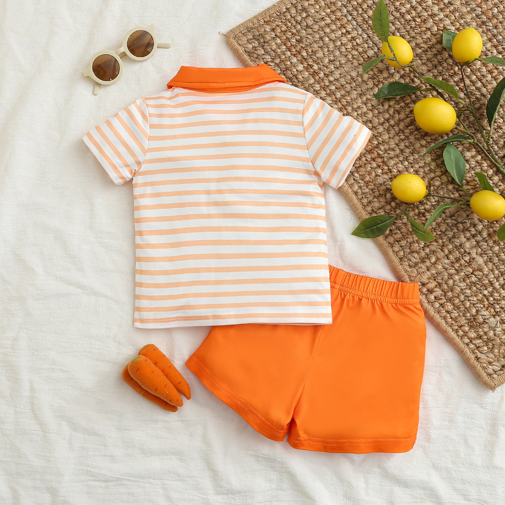 Rabbit Striped Band Short Sleeve Top and Shorts