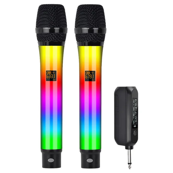 5 Microphone de base sans fil Karaoke Chant Mic Rechargeable Microfono W lumières