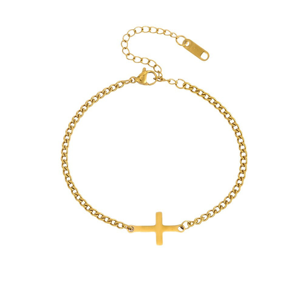 Smooth-surface Cross Pendentif Bracelet femme réglable
