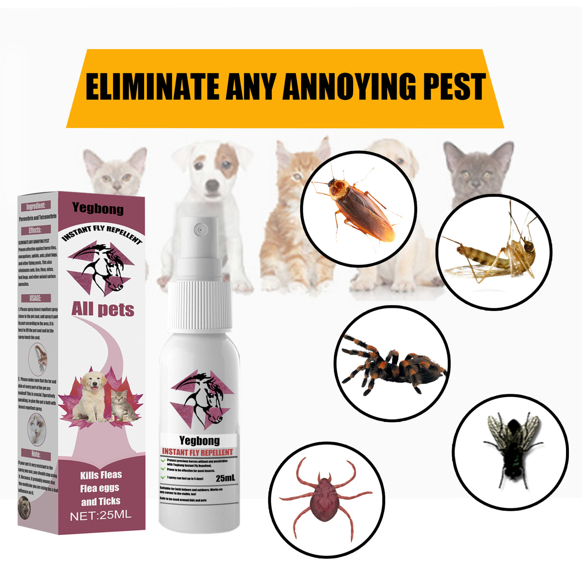 Spray anti-vol et anti-pestif pour animaux de compagnie 25ml