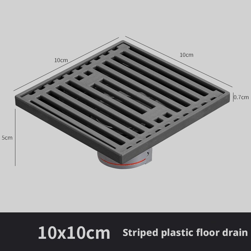 Drain de sol en plastique-Modèle rayé-Black-PP-1 pièce