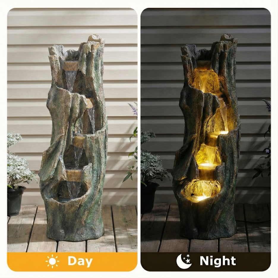 Fontaine de chute d'eau pour les jardins extérieurs et les jardins de patio comprend une LED L économe en énergie