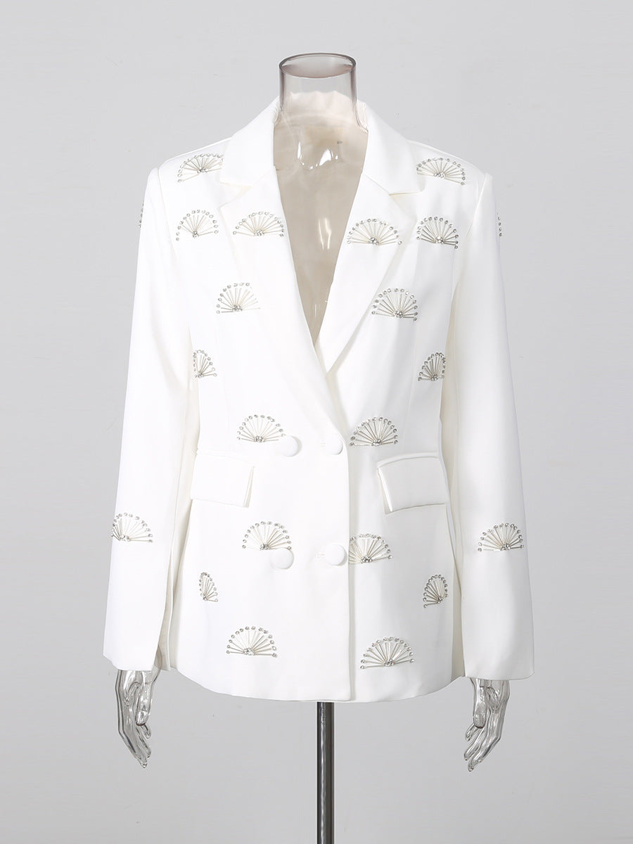 Rhinestone Double-Breasted Lapel Tailored Blazer