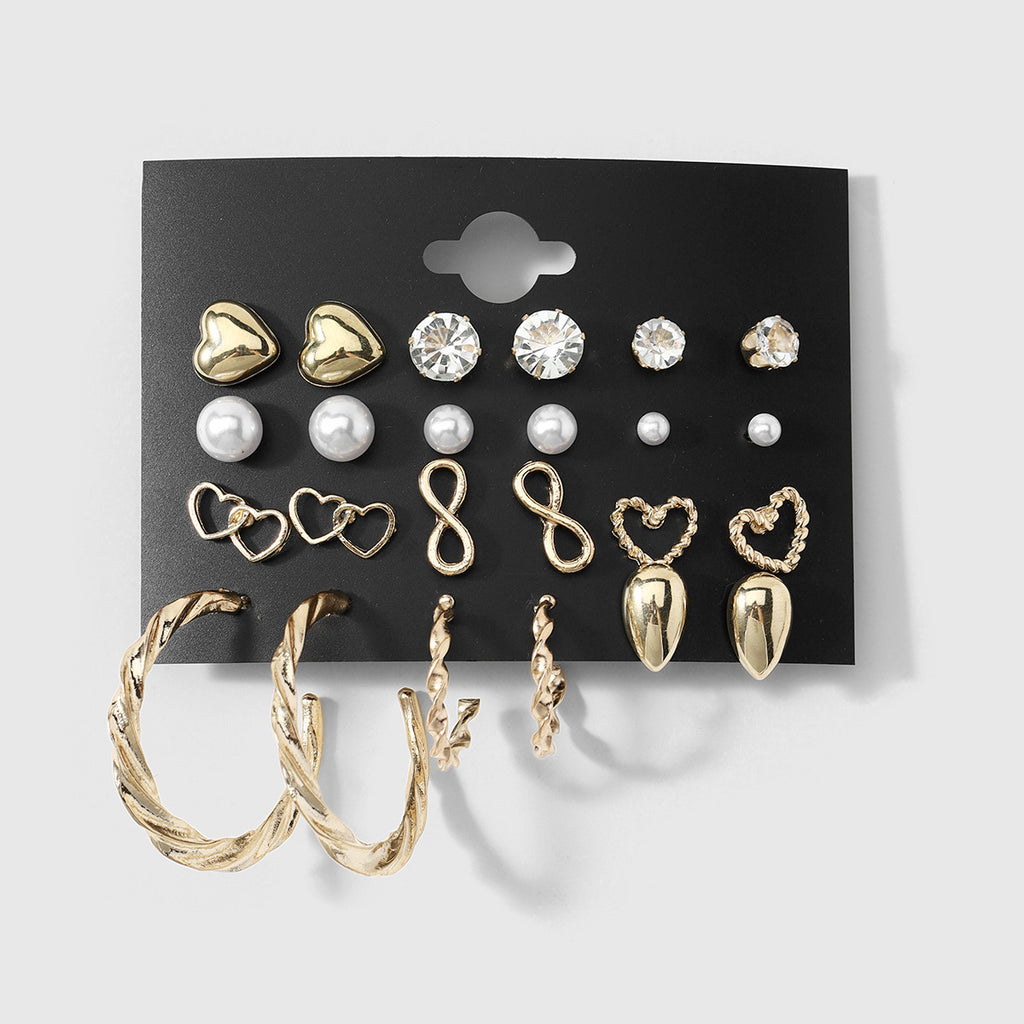 Rétro 12-Pair Butterfly Boucle d'oreille du coeur Hollow